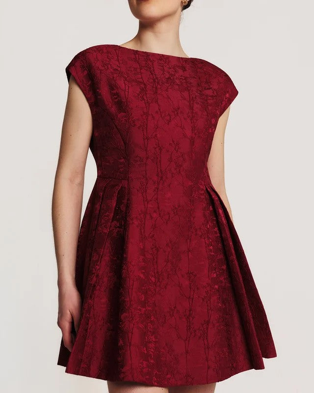 Brocade Pleated Mini Dress