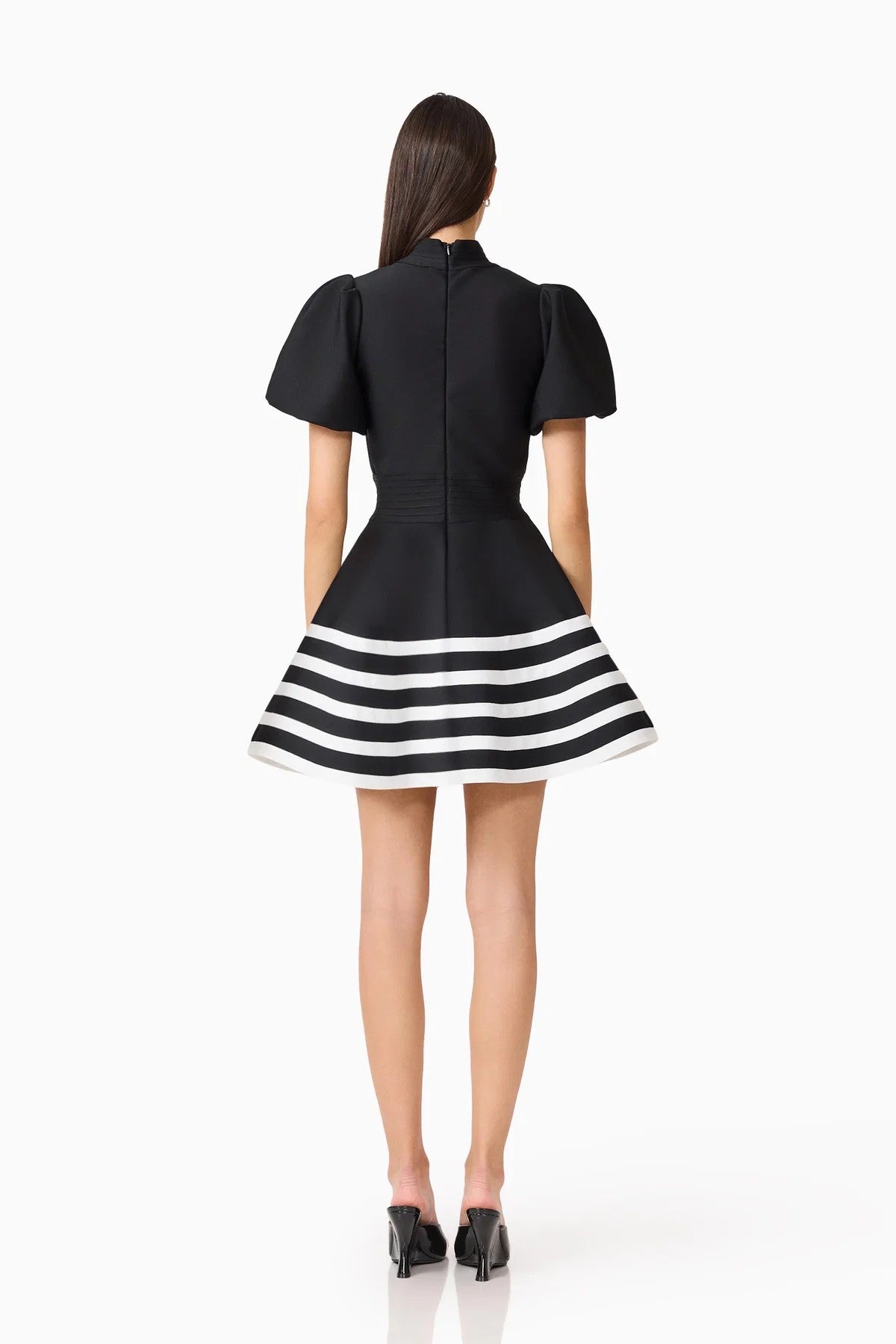 Ninette Puff Sleeve Mini Dress in Black &amp; White