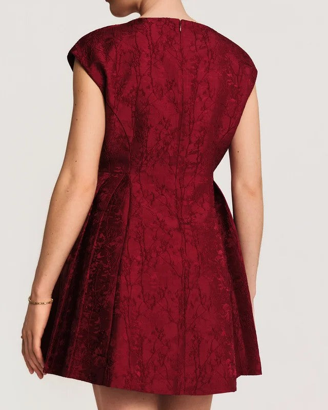 Brocade Pleated Mini Dress