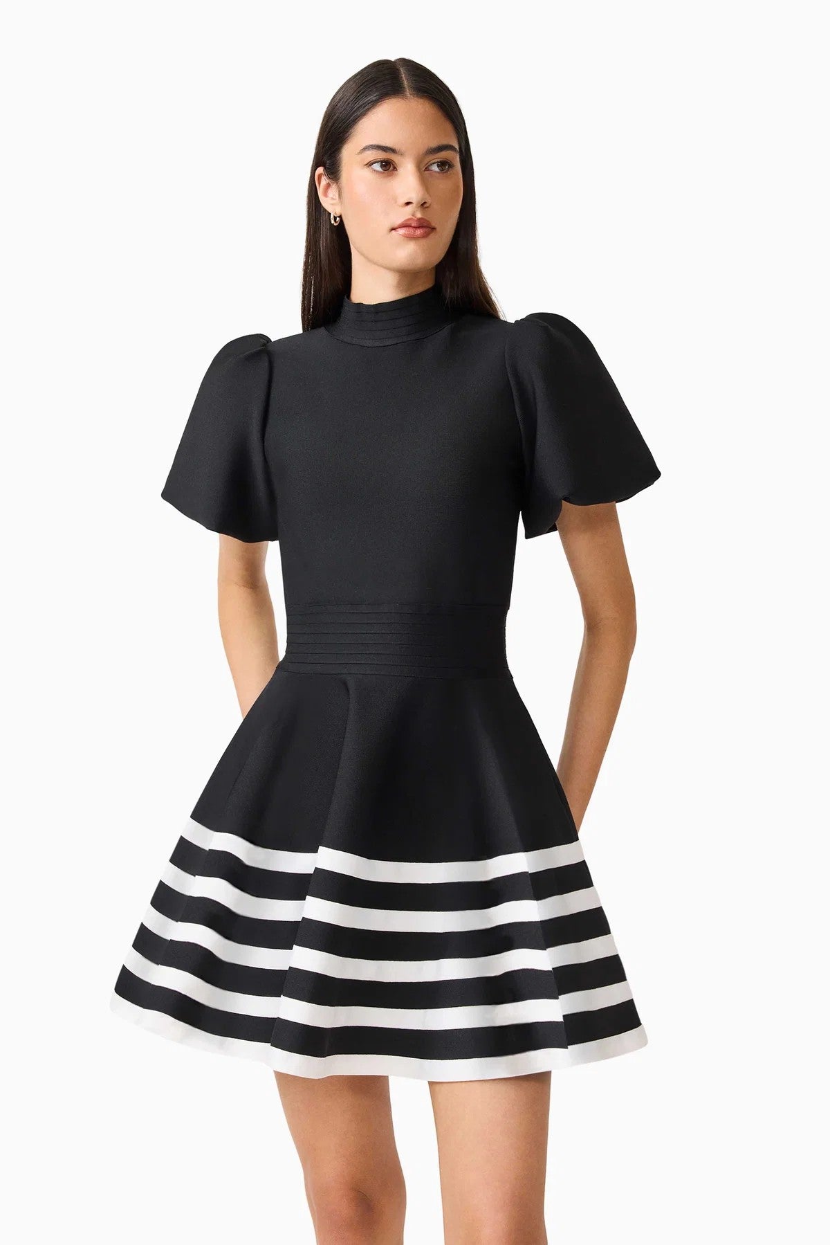 Ninette Puff Sleeve Mini Dress in Black &amp; White