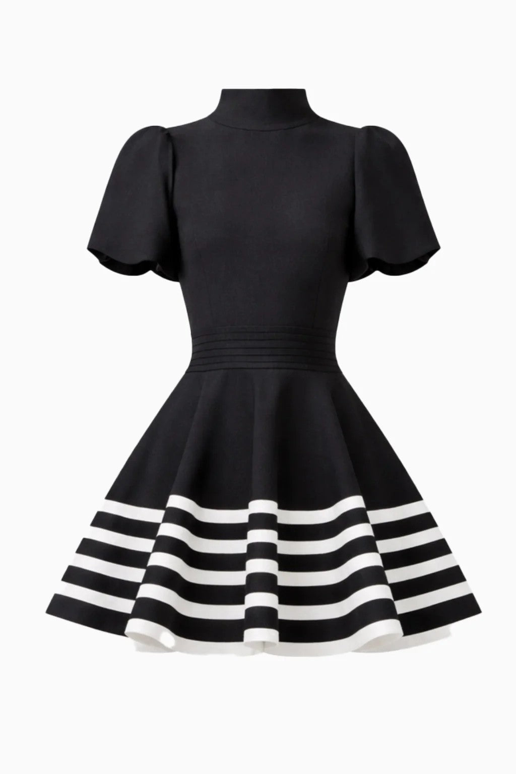 Ninette Puff Sleeve Mini Dress in Black &amp; White
