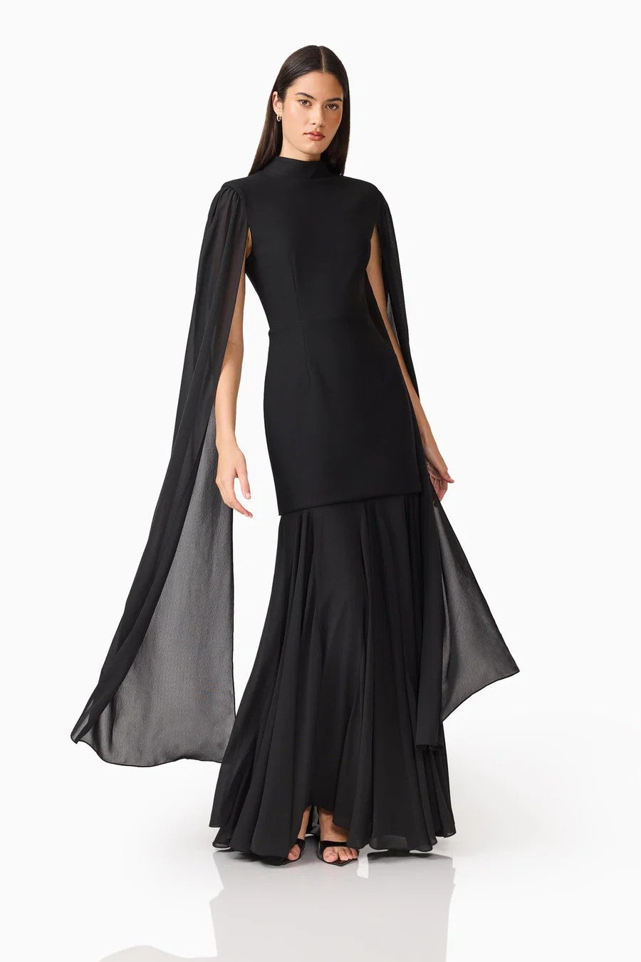 Odelia Cape Sleeve Gown in Black