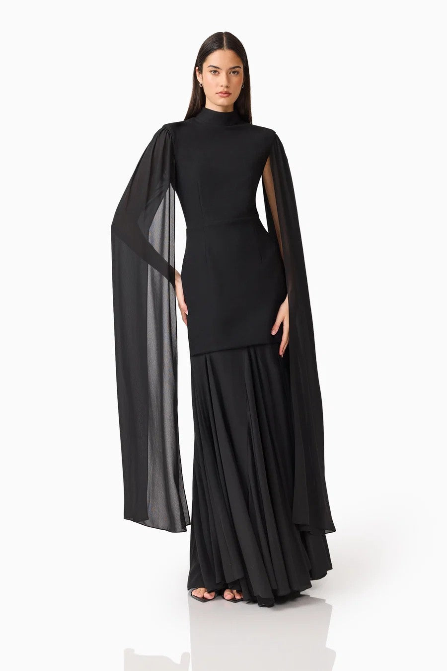 Odelia Cape Sleeve Gown in Black