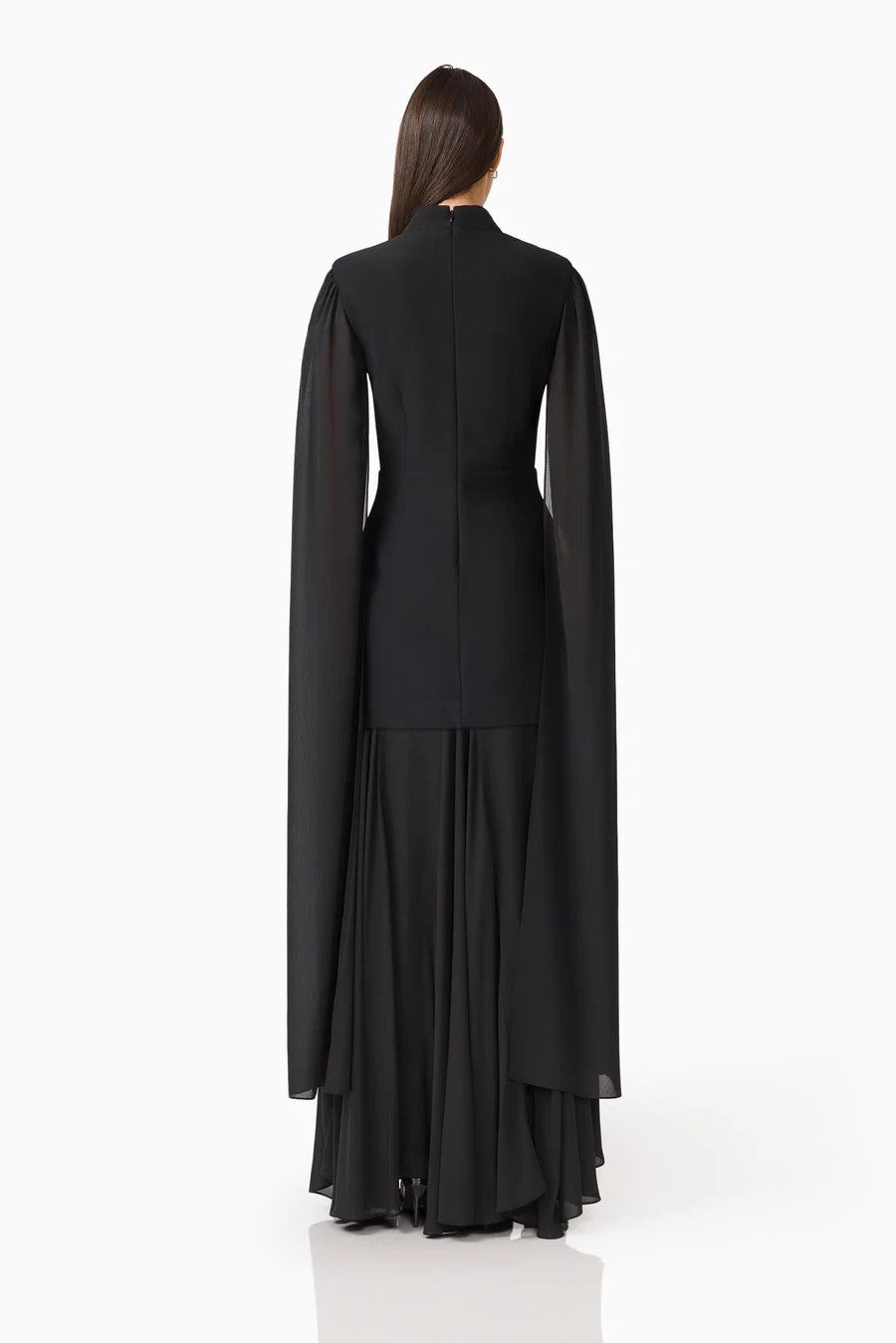 Odelia Cape Sleeve Gown in Black