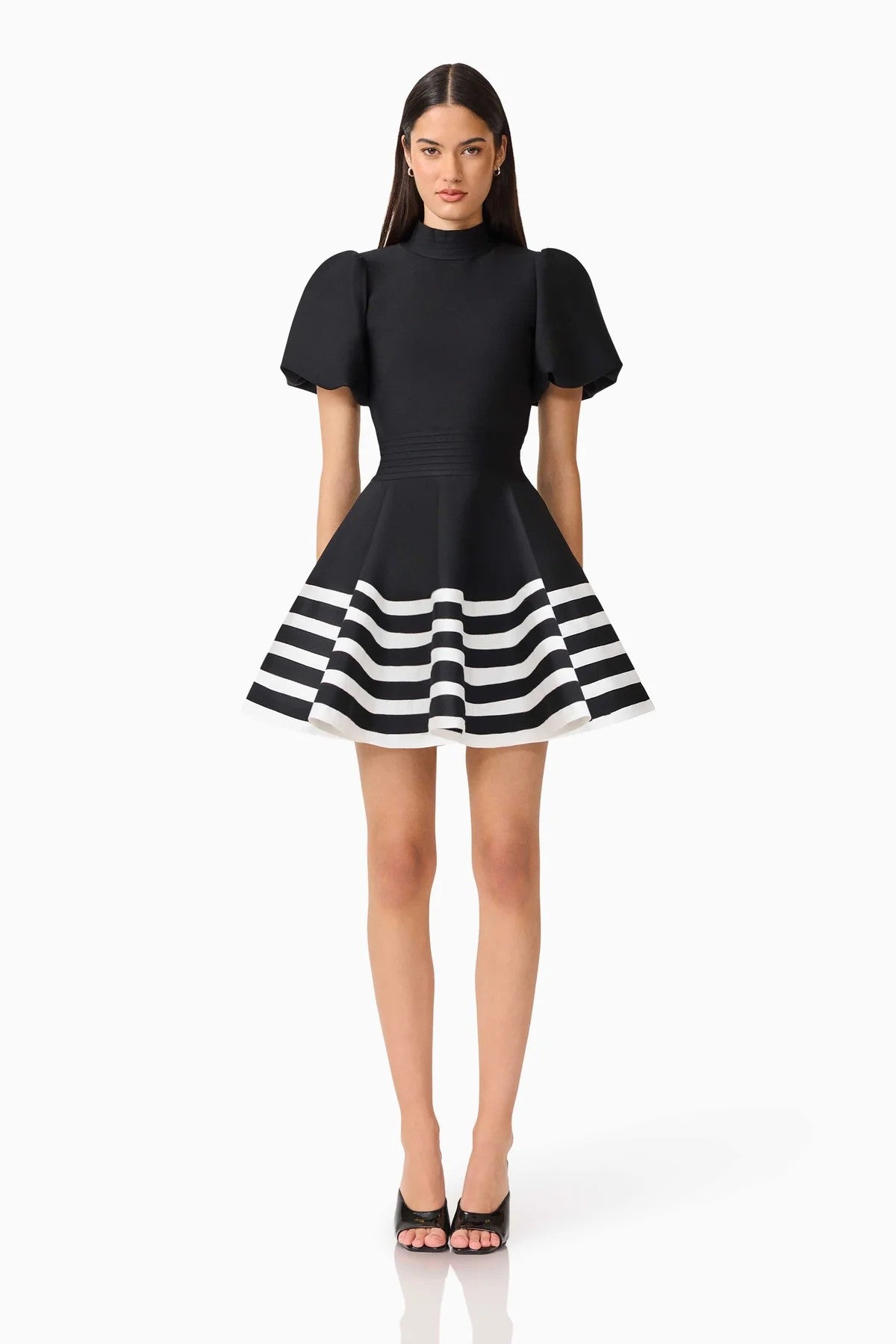 Ninette Puff Sleeve Mini Dress in Black &amp; White